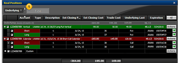 Drag and drop a column header to change how the positions are grouped