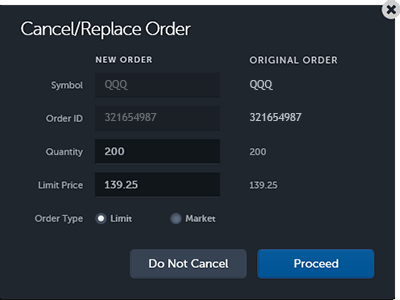 Cancel/Replace Order dialog
